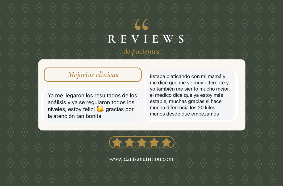 Pacientes dando reseñas positivas de su consulta nutricional en DANISA NUTRITION