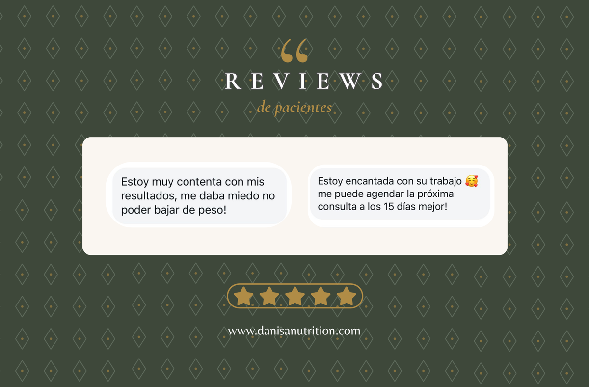 Pacientes dando reseñas positivas de su consulta nutricional en DANISA NUTRITION