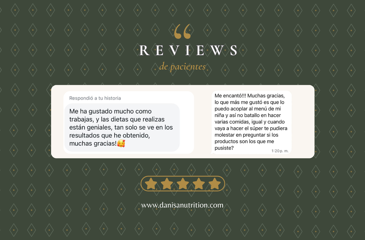 Pacientes dando reseñas positivas de su consulta nutricional en DANISA NUTRITION